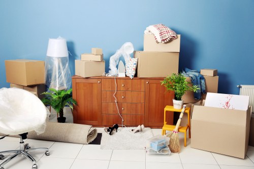 Packing materials and organised boxes prepared for a Dulwich home move